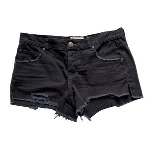 Free People Shark Bite Cutoff Fray Black Denim Womens Shorts Size 27